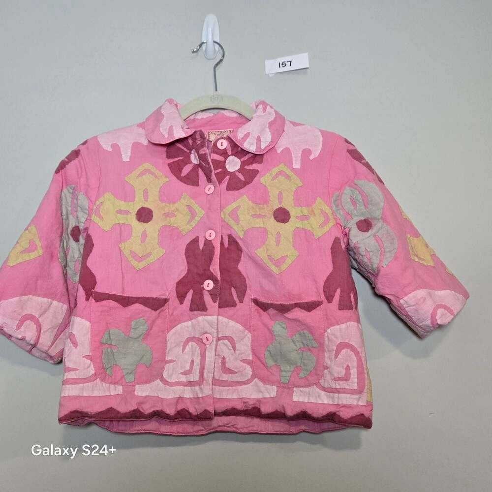 Cornelloki Girls Pink Applique Cotton Jacket